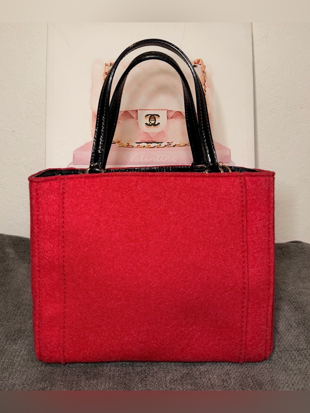 Vintage Kate Spade New York "Beantown Quinn" Red Felt Wool Tote Bag - Picture 3 of 11
